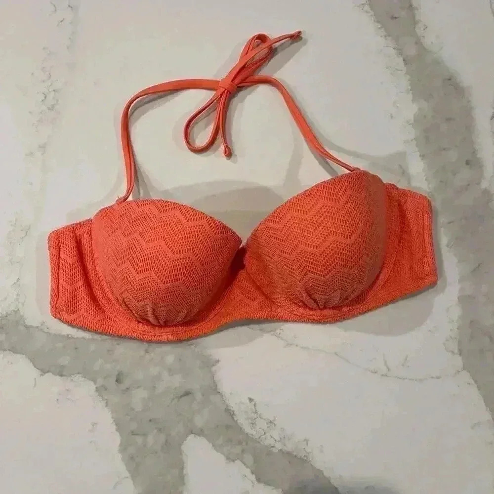 Aerie Audrey Padded Push Up Underwire Bandeau Swim Bikini Top Crochet Womens 36C